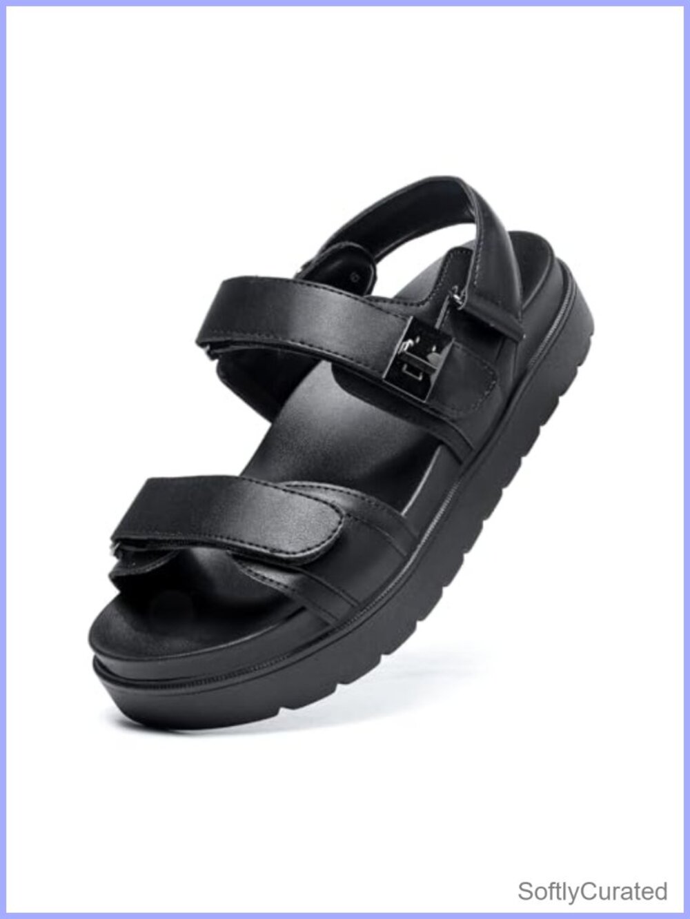 Women's Platform Sandals Leather Adjustable Double Strap Arch Support Slip On